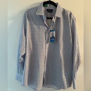 Nautica White Performance Dress Shirt with Blue Windowpane Check